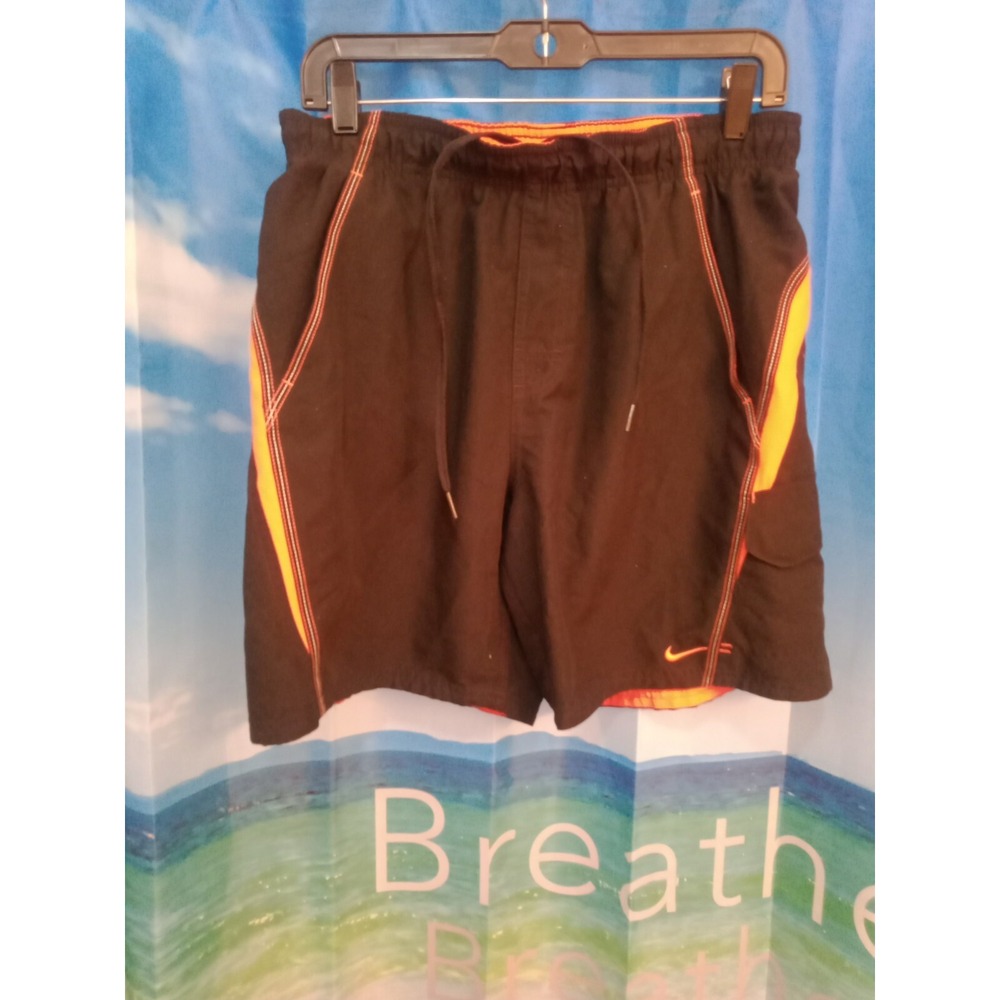 Nike Shorts Mens Medium Athletic Basketball Black Orange Swoosh Gym Workout B19